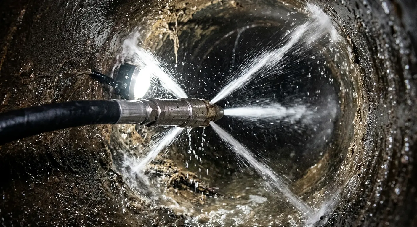 High-pressure hydro jetting nozzle cleaning sewer pipe for Sewer Cleanout in Lake Stevens